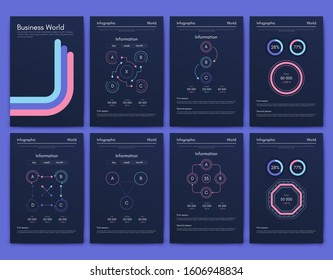 Modern infographic vector elements for business brochures. Use in website, corporate brochure, advertising and marketing. Pie charts, line graphs, bar graphs and timelines.