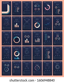 Modern infographic vector elements for business brochures. Use in website, corporate brochure, advertising and marketing. Pie charts, line graphs, bar graphs and timelines.
