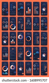 Modern infographic vector elements for business brochures. Use in website, corporate brochure, advertising and marketing. Pie charts, line graphs, bar graphs and timelines.