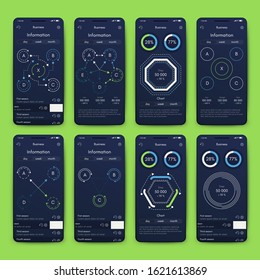 Modern infographic vector elements for business brochures. Use in website, corporate brochure, advertising and marketing. Pie charts, line graphs, bar graphs and timelines.