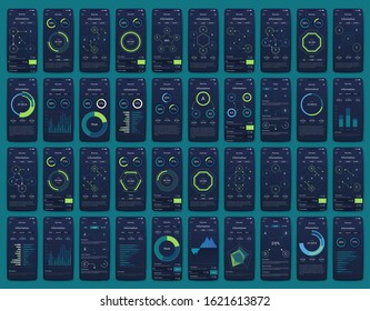 Modern infographic vector elements for business brochures. Use in website, corporate brochure, advertising and marketing. Pie charts, line graphs, bar graphs and timelines.