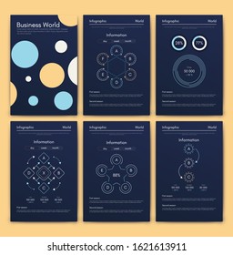 Modern infographic vector elements for business brochures. Use in website, corporate brochure, advertising and marketing. Pie charts, line graphs, bar graphs and timelines.
