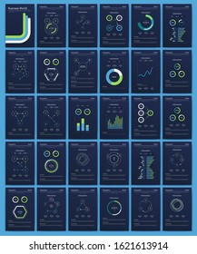 Modern infographic vector elements for business brochures. Use in website, corporate brochure, advertising and marketing. Pie charts, line graphs, bar graphs and timelines.