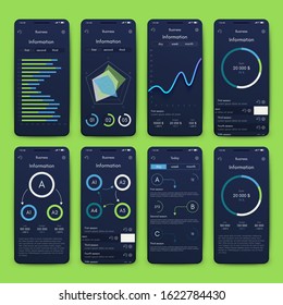 Modern infographic vector elements for business brochures. Use in website, corporate brochure, advertising and marketing. Pie charts, line graphs, bar graphs and timelines.