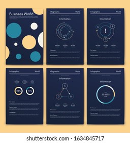 Modern infographic vector elements for business brochures. Use in website, corporate brochure, advertising and marketing. Pie charts, line graphs, bar graphs and timelines.