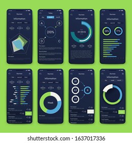 Modern infographic vector elements for business brochures. Use in website, corporate brochure, advertising and marketing. Pie charts, line graphs, bar graphs and timelines.