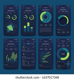 Modern infographic vector elements for business brochures. Use in website, corporate brochure, advertising and marketing. Pie charts, line graphs, bar graphs and timelines.
