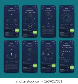 Modern infographic vector elements for business brochures. Use in website, corporate brochure, advertising and marketing. Pie charts, line graphs, bar graphs and timelines.