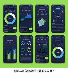Modern infographic vector elements for business brochures. Use in website, corporate brochure, advertising and marketing. Pie charts, line graphs, bar graphs and timelines.