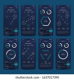 Modern infographic vector elements for business brochures. Use in website, corporate brochure, advertising and marketing. Pie charts, line graphs, bar graphs and timelines.