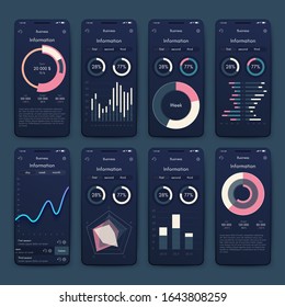Modern infographic vector elements for business brochures. Use in website, corporate brochure, advertising and marketing. Pie charts, line graphs, bar graphs and timelines.