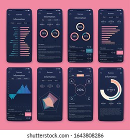 Modern infographic vector elements for business brochures. Use in website, corporate brochure, advertising and marketing. Pie charts, line graphs, bar graphs and timelines.