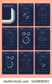 Modern infographic vector elements for business brochures. Use in website, corporate brochure, advertising and marketing. Pie charts, line graphs, bar graphs and timelines.