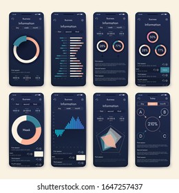 Elementos vectoriales infográficos modernos para folletos comerciales. Uso en sitios web, folletos corporativos, publicidad y marketing. Gráficos circulares, gráficos de líneas, gráficos de barras y líneas de tiempo.
