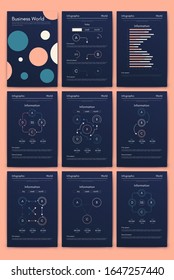 Modern infographic vector elements for business brochures. Use in website, corporate brochure, advertising and marketing. Pie charts, line graphs, bar graphs and timelines.