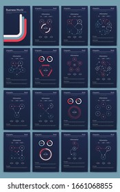 Elementos vectoriales infográficos modernos para folletos comerciales. Uso en sitios web, folletos corporativos, publicidad y marketing. Gráficos circulares, gráficos de líneas, gráficos de barras y líneas de tiempo.