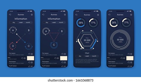 Modern infographic vector elements for business brochures. Use in website, corporate brochure, advertising and marketing. Pie charts, line graphs, bar graphs and timelines.
