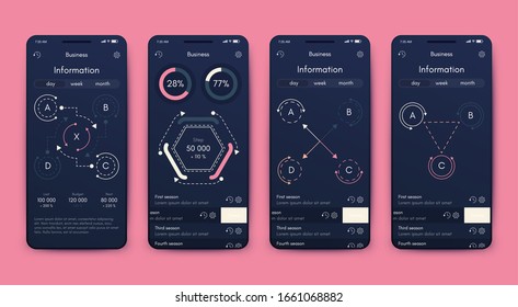 Elementos vectoriales infográficos modernos para folletos comerciales. Uso en sitios web, folletos corporativos, publicidad y marketing. Gráficos circulares, gráficos de líneas, gráficos de barras y líneas de tiempo.