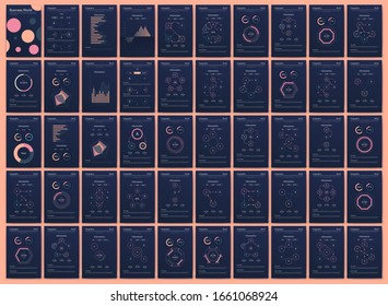 Modern infographic vector elements for business brochures. Use in website, corporate brochure, advertising and marketing. Pie charts, line graphs, bar graphs and timelines.