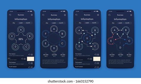 Modern infographic vector elements for business brochures. Use in website, corporate brochure, advertising and marketing. Pie charts, line graphs, bar graphs and timelines.