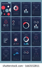 Modern infographic vector elements for business brochures. Use in website, corporate brochure, advertising and marketing. Pie charts, line graphs, bar graphs and timelines.