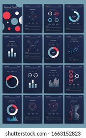 Modern infographic vector elements for business brochures. Use in website, corporate brochure, advertising and marketing. Pie charts, line graphs, bar graphs and timelines.