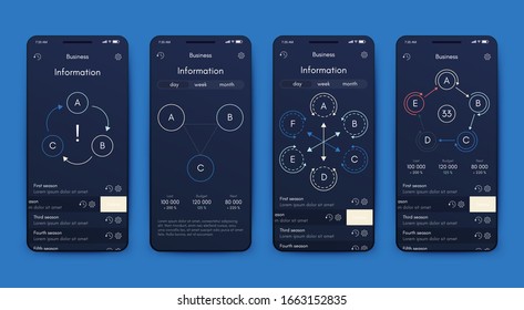 Modern infographic vector elements for business brochures. Use in website, corporate brochure, advertising and marketing. Pie charts, line graphs, bar graphs and timelines.