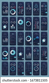 Elementos vectoriales infográficos modernos para folletos comerciales. Uso en sitios web, folletos corporativos, publicidad y marketing. Gráficos circulares, gráficos de líneas, gráficos de barras y líneas de tiempo.