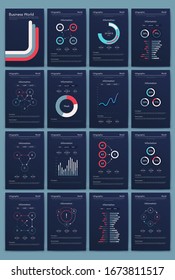 Modern infographic vector elements for business brochures. Use in website, corporate brochure, advertising and marketing. Pie charts, line graphs, bar graphs and timelines.