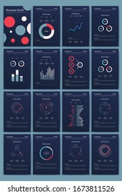 Modern infographic vector elements for business brochures. Use in website, corporate brochure, advertising and marketing. Pie charts, line graphs, bar graphs and timelines.