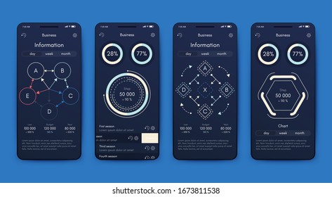 Modern infographic vector elements for business brochures. Use in website, corporate brochure, advertising and marketing. Pie charts, line graphs, bar graphs and timelines.