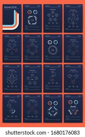 Modern infographic vector elements for business brochures. Use in website, corporate brochure, advertising and marketing. Pie charts, line graphs, bar graphs and timelines.