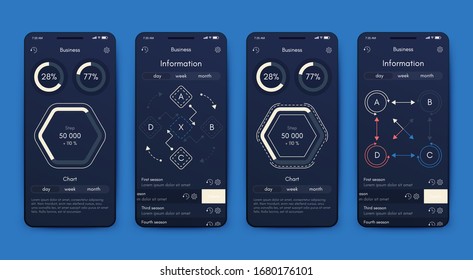 Elementos vectoriales infográficos modernos para folletos comerciales. Uso en sitios web, folletos corporativos, publicidad y marketing. Gráficos circulares, gráficos de líneas, gráficos de barras y líneas de tiempo.