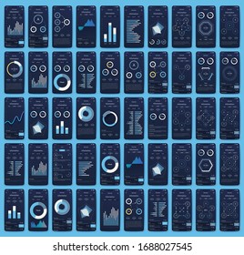 Modern infographic vector elements for business brochures. Use in website, corporate brochure, advertising and marketing. Pie charts, line graphs, bar graphs and timelines.