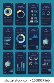 Moderne Infografik-Vektorillustration für Geschäftsbroschüren. Verwendung auf Website, Corporate Broschüre, Werbung und Marketing. Pie-Diagramme, Zeilentafeln, Strichgraphen und Zeitachsen.
