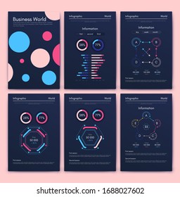Modern infographic vector elements for business brochures. Use in website, corporate brochure, advertising and marketing. Pie charts, line graphs, bar graphs and timelines.
