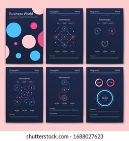 Modern infographic vector elements for business brochures. Use in website, corporate brochure, advertising and marketing. Pie charts, line graphs, bar graphs and timelines.