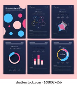Modern infographic vector elements for business brochures. Use in website, corporate brochure, advertising and marketing. Pie charts, line graphs, bar graphs and timelines.