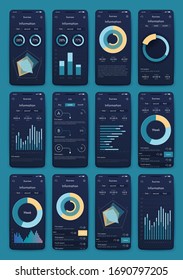 Modern infographic vector elements for business brochures. Use in website, corporate brochure, advertising and marketing. Pie charts, line graphs, bar graphs and timelines.