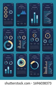 Modern infographic vector elements for business brochures. Use in website, corporate brochure, advertising and marketing. Pie charts, line graphs, bar graphs and timelines.