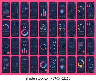 Modern infographic vector elements for business brochures. Use in website, corporate brochure, advertising and marketing. Pie charts, line graphs, bar graphs and timelines.
