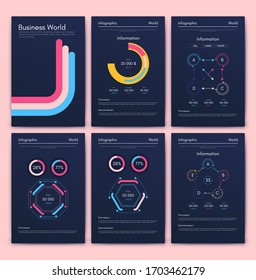 Elementos vectoriales infográficos modernos para folletos comerciales. Uso en sitios web, folletos corporativos, publicidad y marketing. Gráficos circulares, gráficos de líneas, gráficos de barras y líneas de tiempo.