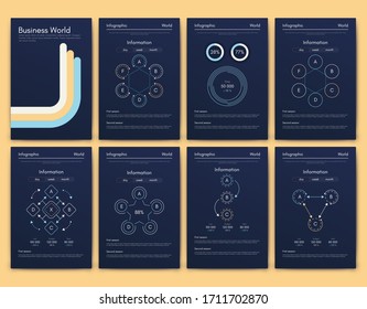 Modern infographic vector elements for business brochures. Use in website, corporate brochure, advertising and marketing. Pie charts, line graphs, bar graphs and timelines.