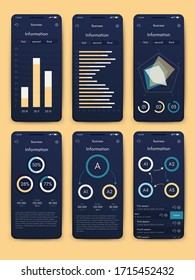 Modern infographic vector elements for business brochures. Use in website, corporate brochure, advertising and marketing. Pie charts, line graphs, bar graphs and timelines.