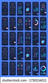 Elementos vectores de infografía modernos para folletos comerciales. Uso en sitios web, folletos corporativos, publicidad y marketing. Gráficos, gráficos de líneas, gráficos de barras y líneas de tiempo.