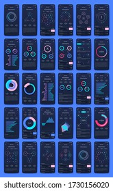 Modern infographic vector elements for business brochures. Use in website, corporate brochure, advertising and marketing. Pie charts, line graphs, bar graphs and timelines.