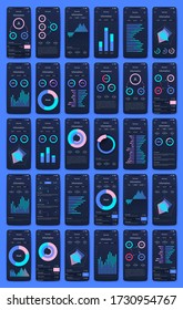 Modern infographic vector elements for business brochures. Use in website, corporate brochure, advertising and marketing. Pie charts, line graphs, bar graphs and timelines.