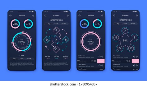 Modern infographic vector elements for business brochures. Use in website, corporate brochure, advertising and marketing. Pie charts, line graphs, bar graphs and timelines.