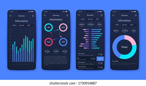 Elementos vectores de infografía modernos para folletos comerciales. Uso en sitios web, folletos corporativos, publicidad y marketing. Gráficos, gráficos de líneas, gráficos de barras y líneas de tiempo.