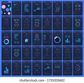Modern infographic vector elements for business brochures. Use in website, corporate brochure, advertising and marketing. Pie charts, line graphs, bar graphs and timelines.